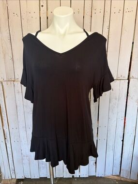BELLAMI Black V-Neck Ruffle Sleeve Tunic